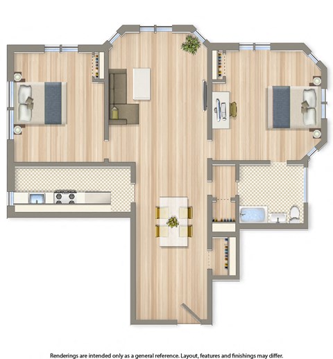 Floor plan for 2 beds, 1 bath, 1214 sqft
